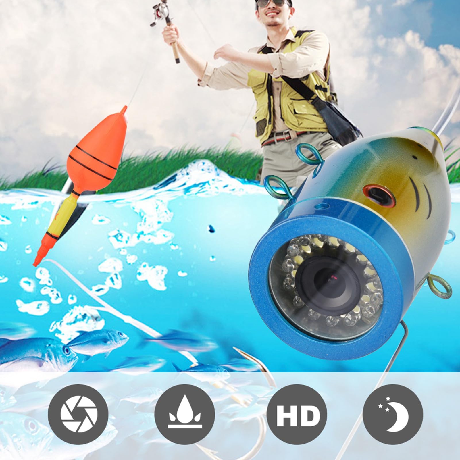 Telecamera Portatile per la Pesca Subacquea con Borsa da Trasporto Monitor TFT da 9 Pollici Monitor 30 LED 1000TVL HD Fish Finder Telecamera da Pesca Impermeabile per Pesca in Mare/Fiume