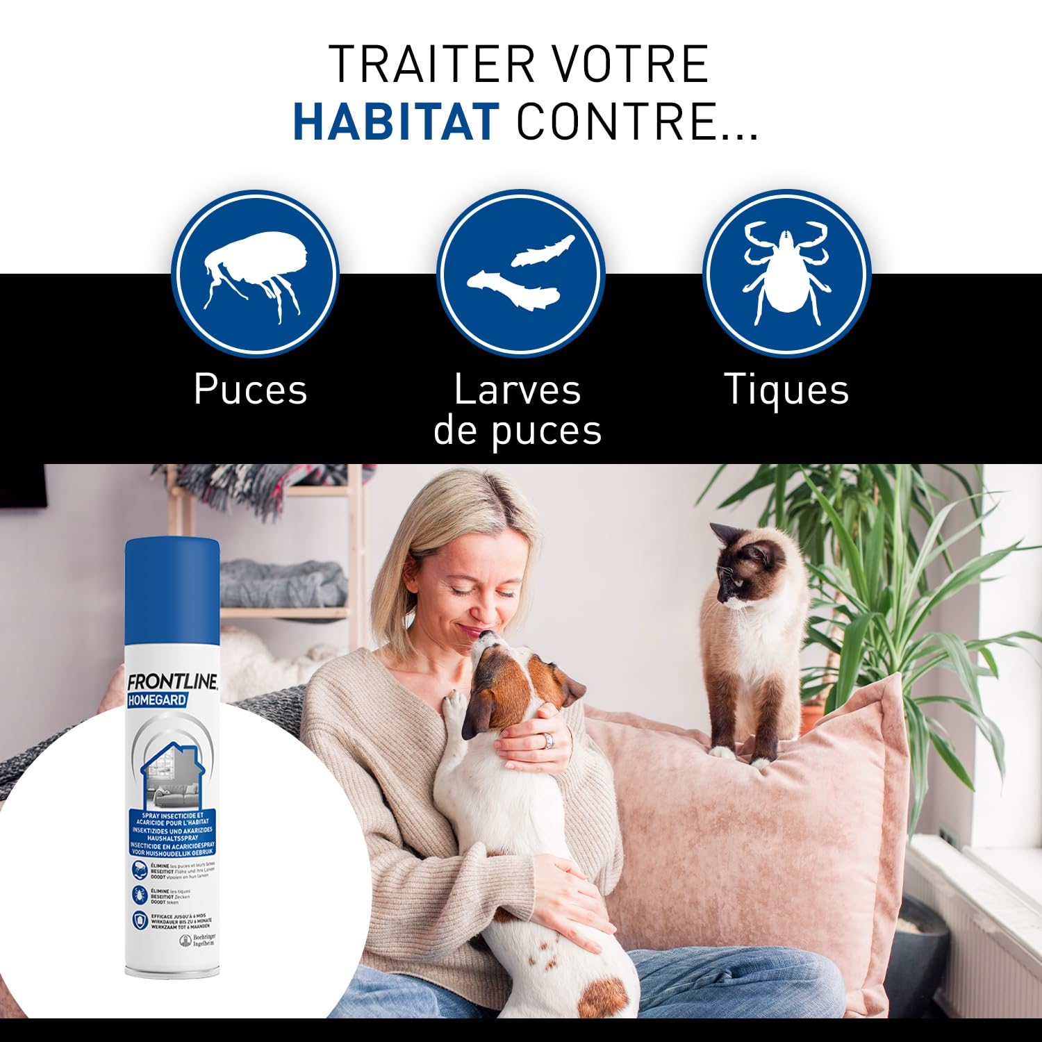 FRONTLINE Homegard Spray -Insecticide et Acaricide Pour l'Habitat -Anti-puces, Larves de Puces, Tiques - Efficacité résiduelle jusqu’à 6 mois - Fabriqué en France - 500 ml