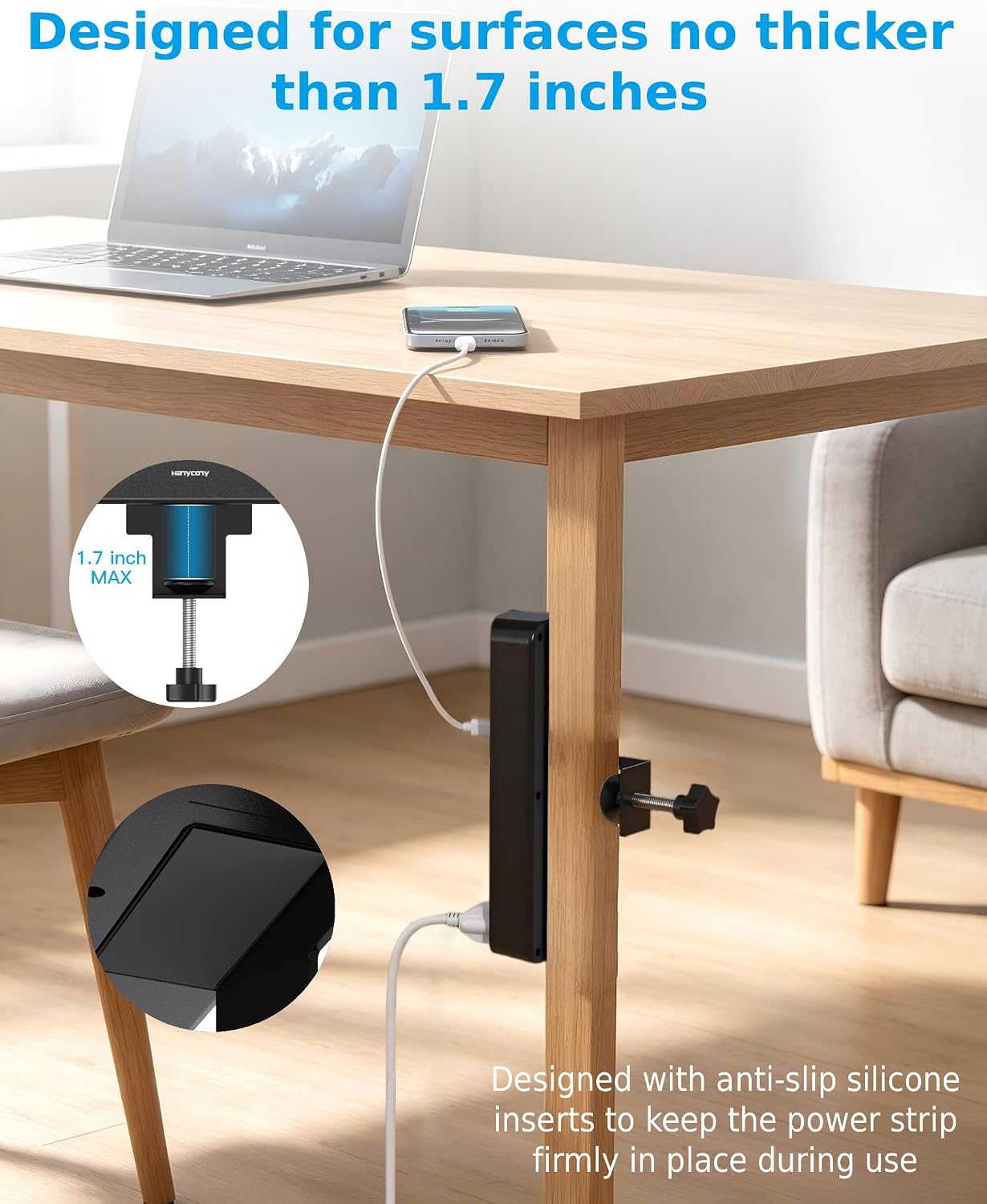 Desk Clamp Power Strip with PD 30W USB C, Desk Edge Mount Charging Station