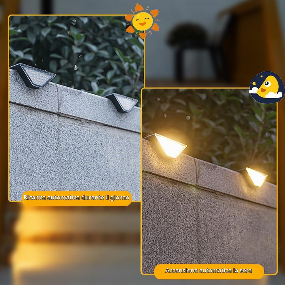 6 Pezzi LED Solare Lampada da Scala, Luci Solari da Giardino, Luce Solare per Scale, luce per scale, lampade a LED da giardino per cortili