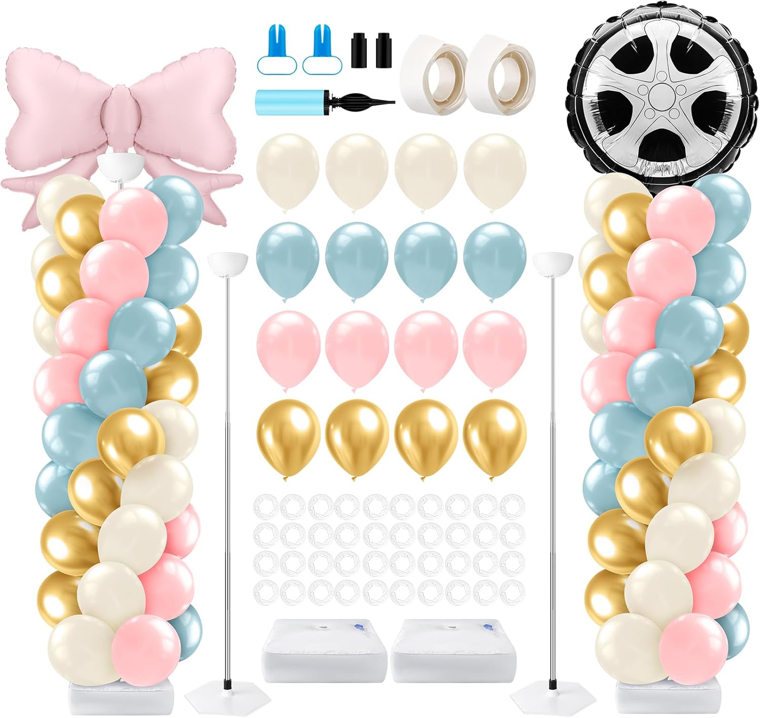 Lunmon 2 Sets Gender Reveal Balloon Column Stand Kit Jumbo Black Baby Boy or Girl Balloons with Confetti Pink and Blue Arch Garland Kit for Baby Shower Party Supplies