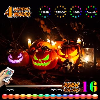 Halloween LED Flameless Pumpkin Lanterns, Battery Operated Jack-O-Lantern Lights with Remote Control and Timer, RGB Dimmable Color Changing Lights for Halloween and Pumpkin Decoration - 6 Pack