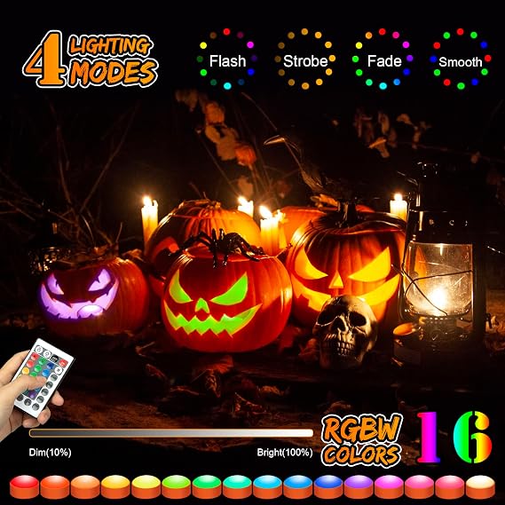 Halloween LED Flameless Pumpkin Lanterns, Battery Operated Jack-O-Lantern Lights with Remote Control and Timer, RGB Dimmable Color Changing Lights for Halloween and Pumpkin Decoration - 6 Pack