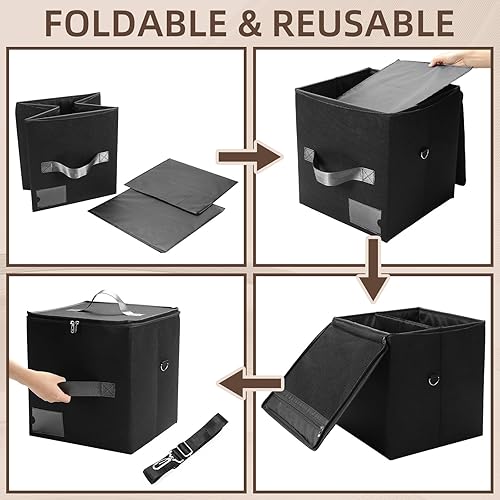 Miniatura 8 de Rasugarlary Caja de almacenamiento de discos de vinilo con capacidad para más de 50 discos con tapa para proteger álbumes, organizador de