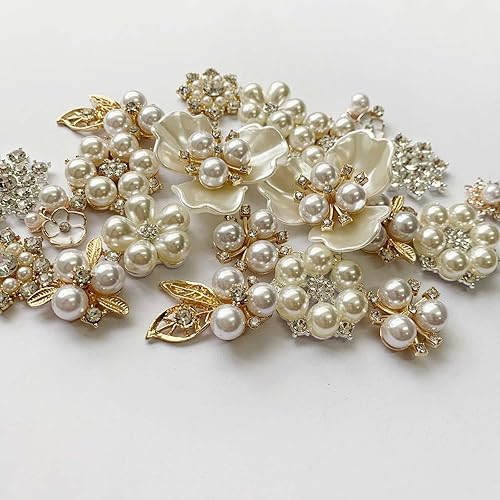 Miniatura 2 de 22 botones de diamantes de imitación de flores, botones de perlas sintéticas, parte trasera plana para hacer joyas, bodas, fiestas, decoración del