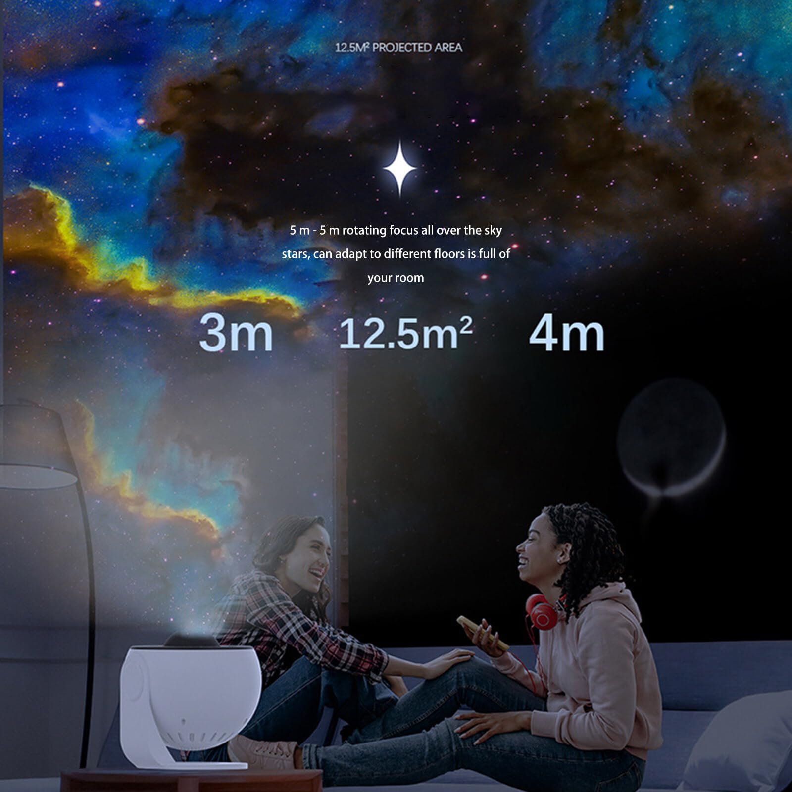 FAMKIT Sternenprojektor, USB-Aufladung Heimplanetarium, HD-Fokusprojektion, 12 Ersatzscheiben, realistisches Galaxielicht, Schlafzimmer/Wohnzimmerdecke