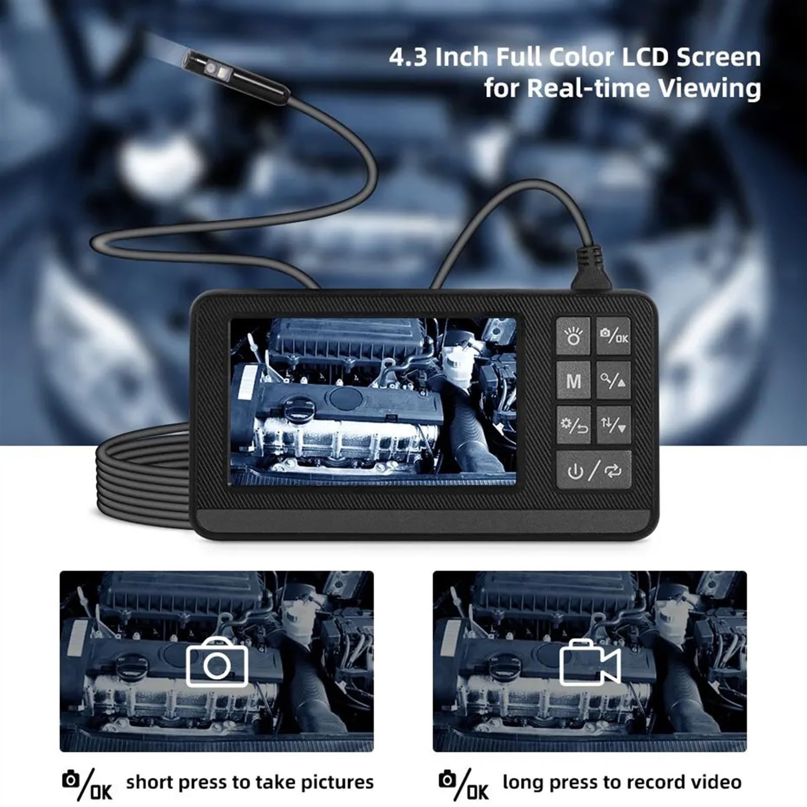 Inspection et analyse Caméra d'inspection endoscopique industrielle avec écran IP67, étanche, serpent, 1080P, Endoscope vidéo numérique portatif (Size : 3m, Color : 8mm Dual lens)