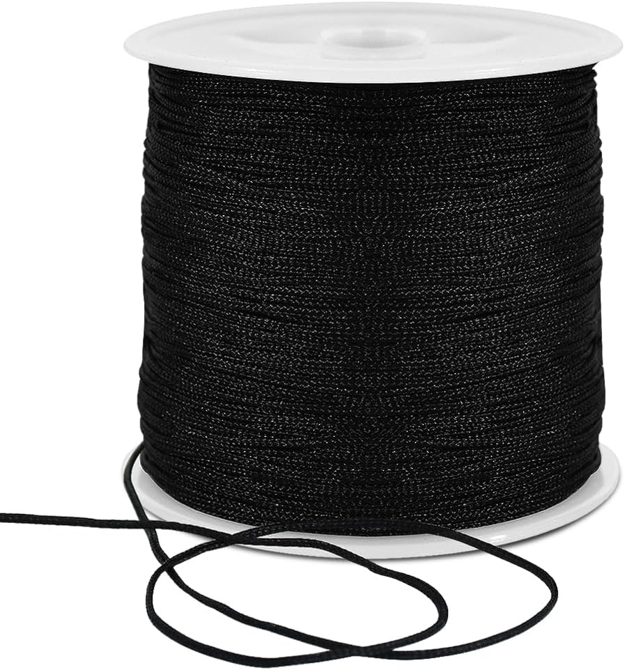 TONIFUL 1mm x 100 Yards Black Nylon Cord Satin String for Bracelet Jewelry Making Rattail Macrame Trim Cord Necklace Bulk Beading Thread Kumihimo Chinese Knot Craft
