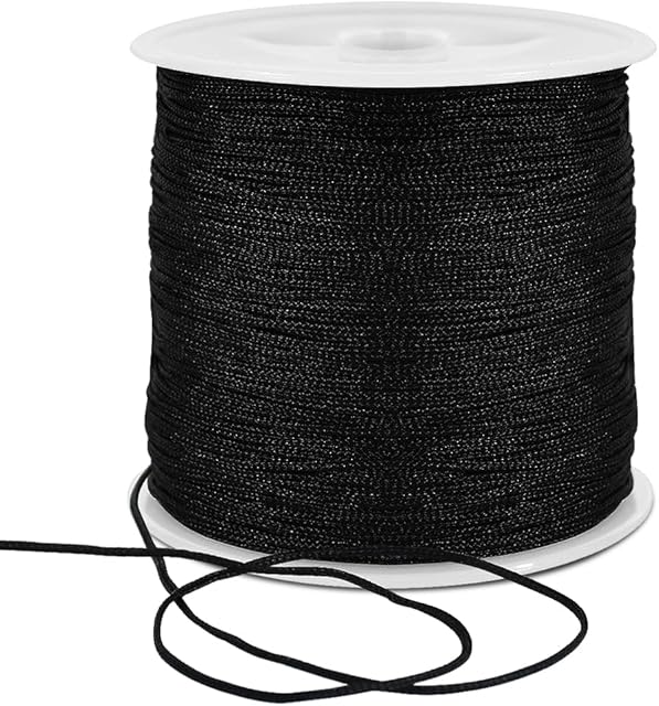 TONIFUL 1mm x 100m Black Nylon Cord Satin String for Bracelet Jewelry Making Rattail Macrame Waxed Trim Cord Necklace Bulk Beading Thread Kumihimo Chinese Knot Craft