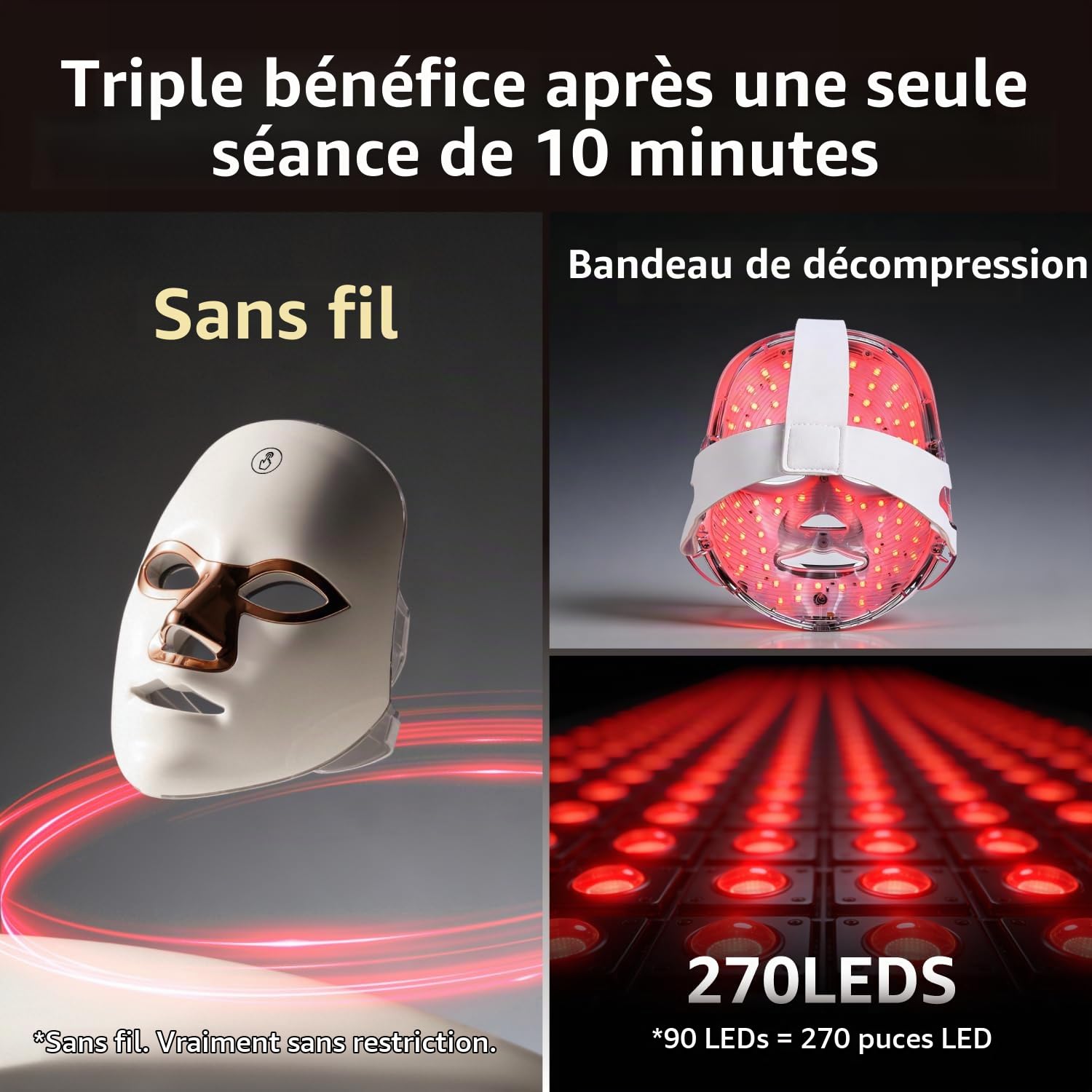 IFAE Masque Visage LED avec Modes de Lumière 7 Couleurs Sans Fil & Rechargeable avec Minuterie 10, Cadeaux de Beauté pour Tous Les Types de Peau (Blanc)