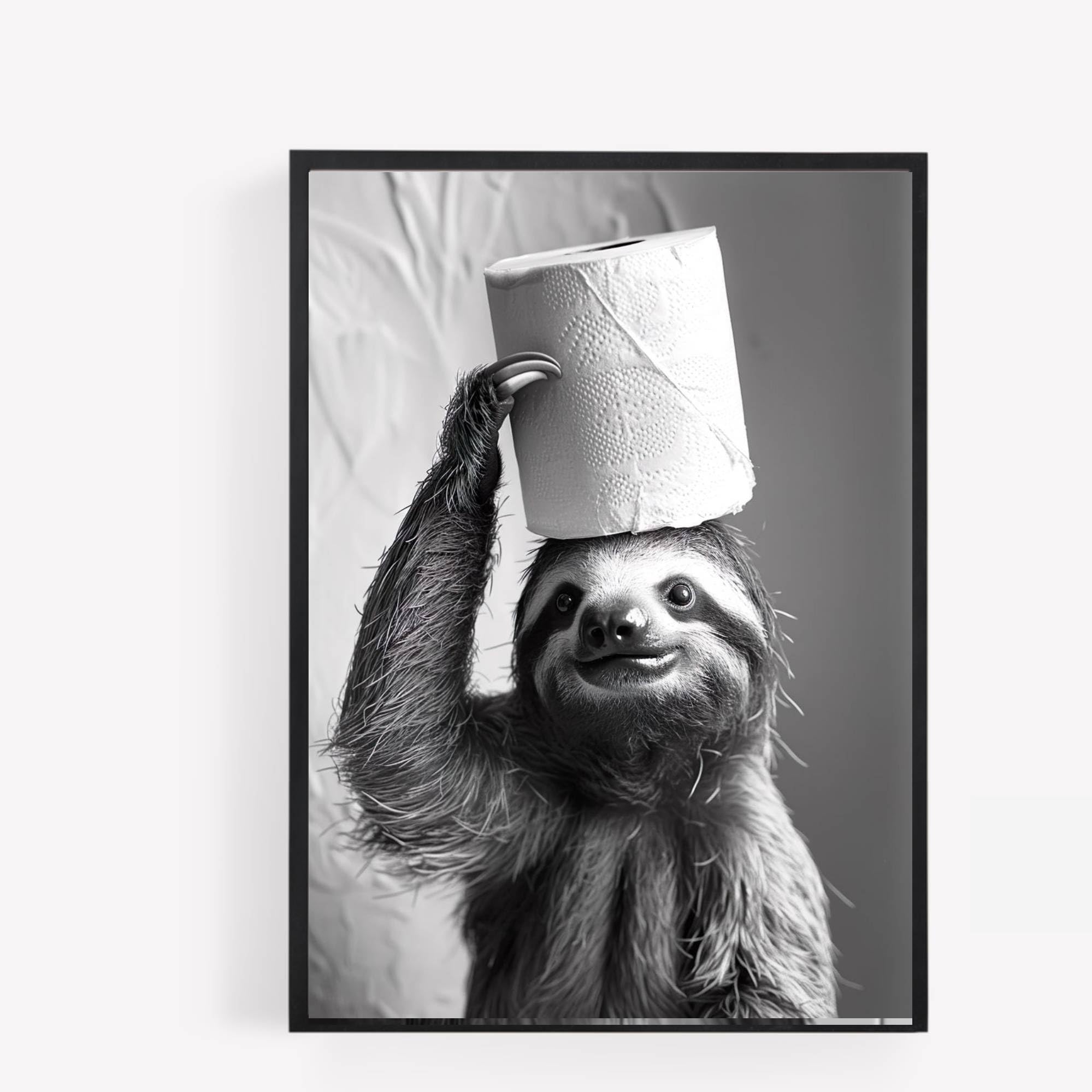 gfc sloth with toilet roll on head Funny Bathroom Toilet animal Print Picture Poster A4 UNFRAMED wall art Home decor Decorating