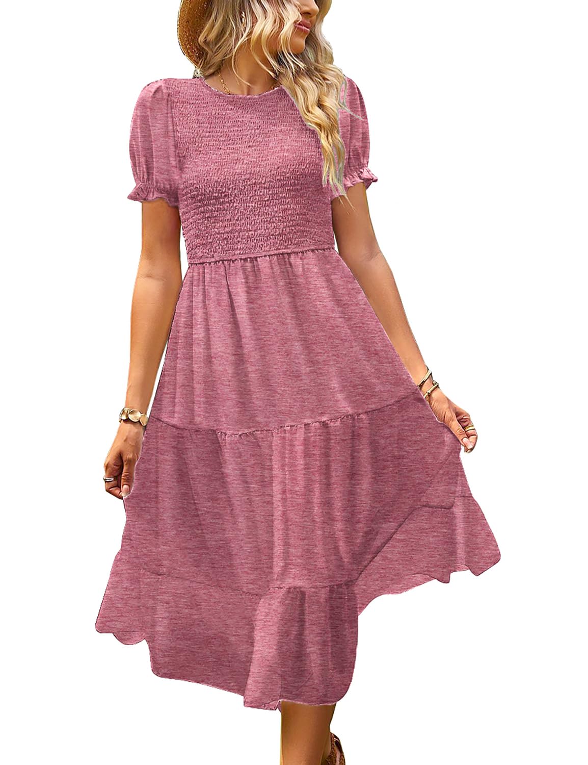 YESNO Sommerkleid für Damen, lässig, kurzärmelig, Blumenmust