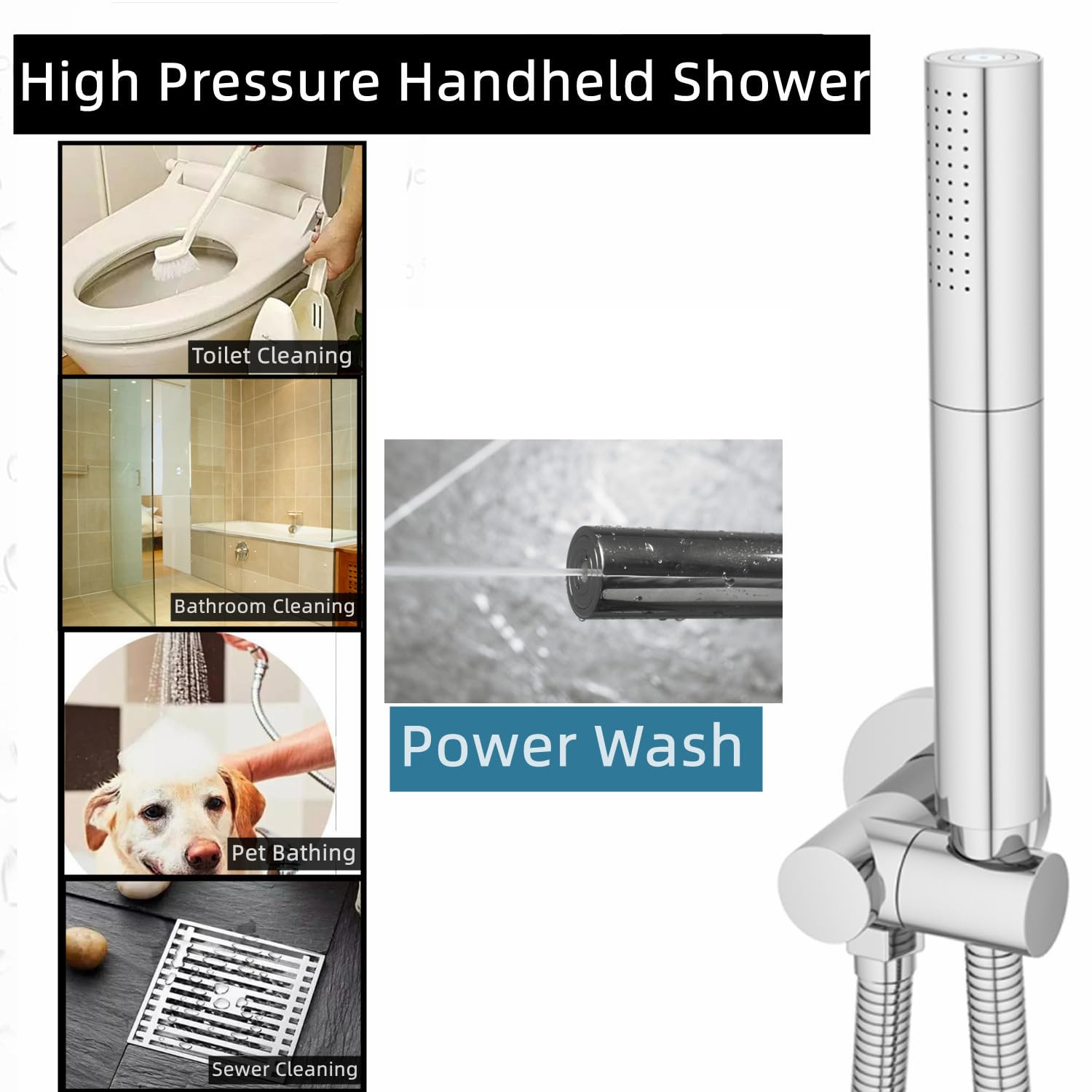 AYIVG Alcachofa de ducha de mano de alto flujo de latón 2 en 1, con acabado cromado, con manguera de 59 pulgadas para sistema de ducha