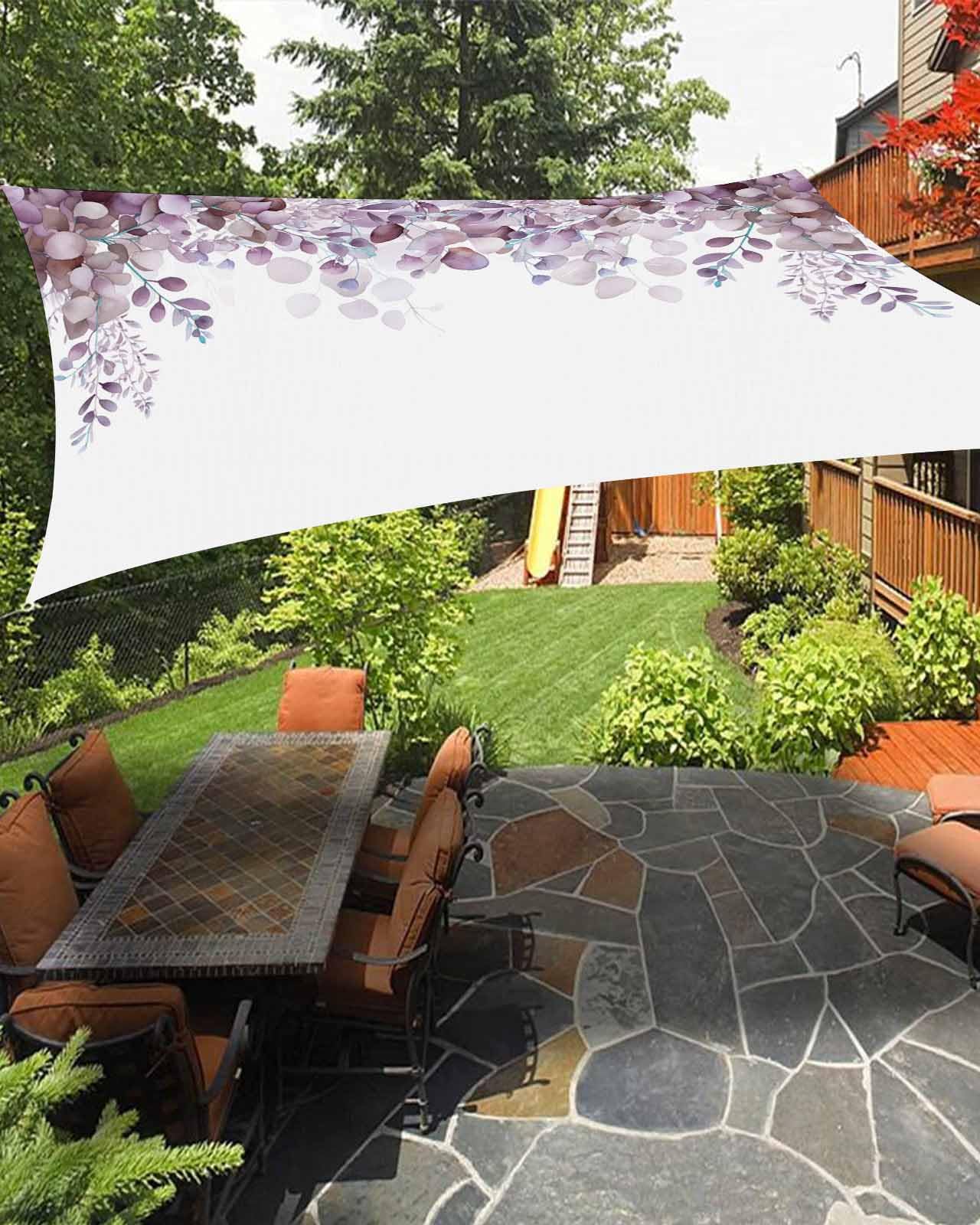 Purple Eucalyptus Leaves Sun Shade Sail Waterproof Rectangle, UV Block Sail Shade Canopy Awning Outdoor Privacy Shade Cover for Patio Pergola Deck Backyard 6.5'x10' Spring Summer Floral Botanical