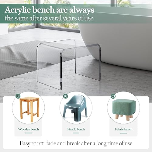Miniatura 4 de uyoyous Bancos de ducha, taburete de acrílico, taburete grueso transparente para el baño, taburete de ducha para afeitarse las piernas, asiento