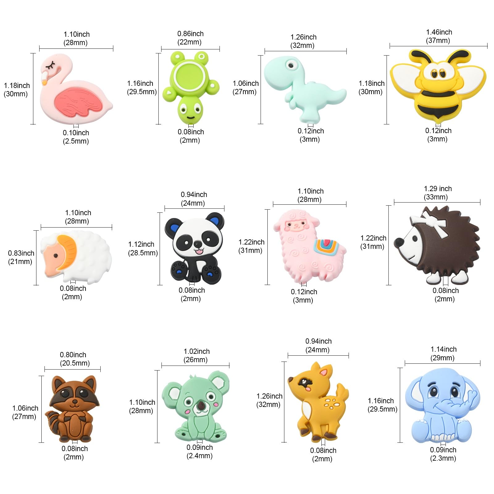 UR URLIFEHALL 12 Pcs 12 Styles Animal Silicone Focal Beads Squirrel Dinosaur Koala Insect Beads for DIY Jewellery Making Crafts Keychains - Image 2