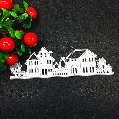 LZBRDY Casas árboles en relieve troqueles de corte de metal para hacer tarjetas, álbumes de recortes, cumpleaños, Navidad, Halloween, troqueles