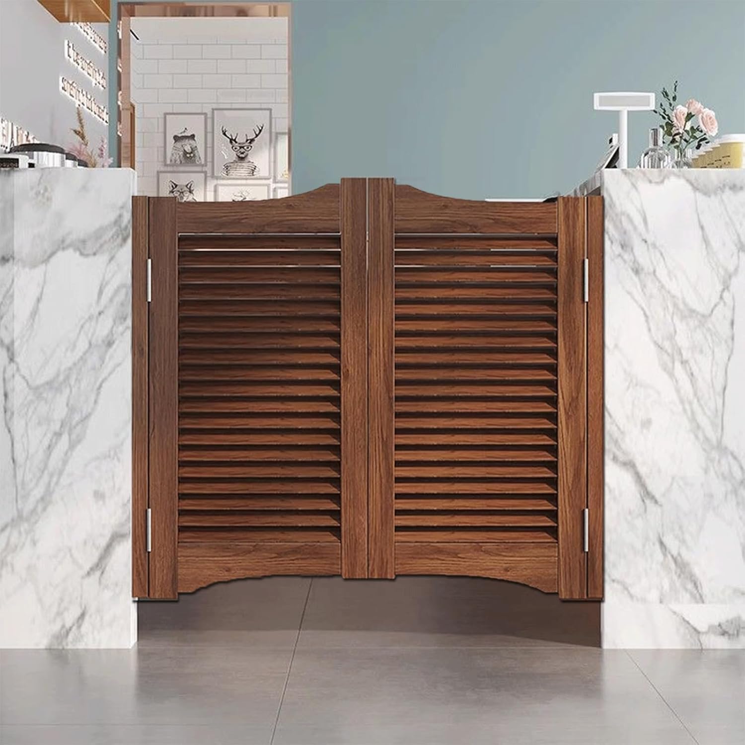 Solid Wood Swinging Saloon Doors,Saloon Swing Door,45" Wx36 H Interior Partition for Hallway Kitchen Bar Cellar Porch Decoration, with Hinges & Hardware, Swinging Louvered Cafe Doors Color_b