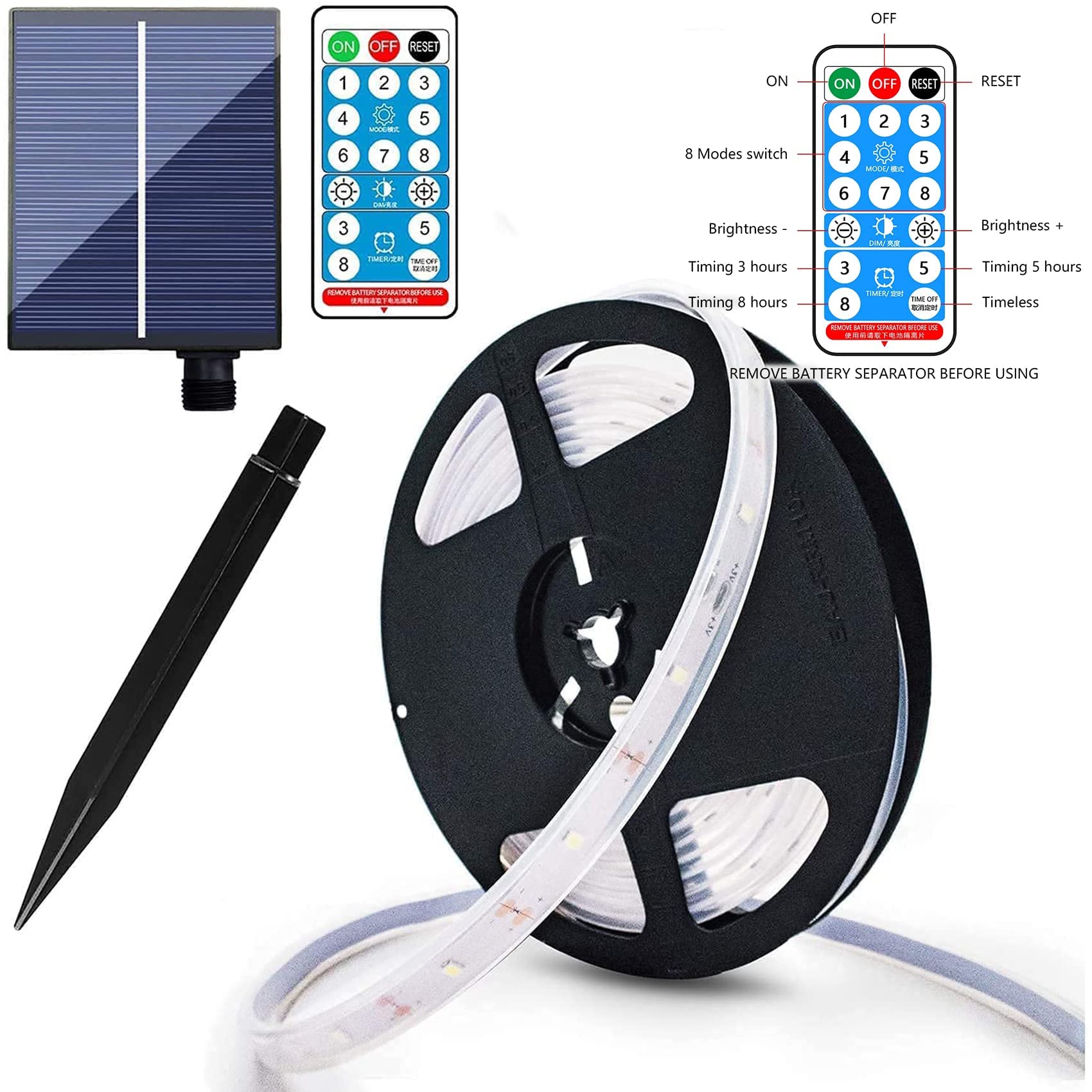 Solar-LED-Lichtleiste, 10 m, wasserdicht, 240 LEDs, flexibler Lichtschlauch mit Fernbedienung, 8 Modi und Timer, für Treppen, Garten, Pavillon, Pool, Weihnachtsdekoration (Weiß)