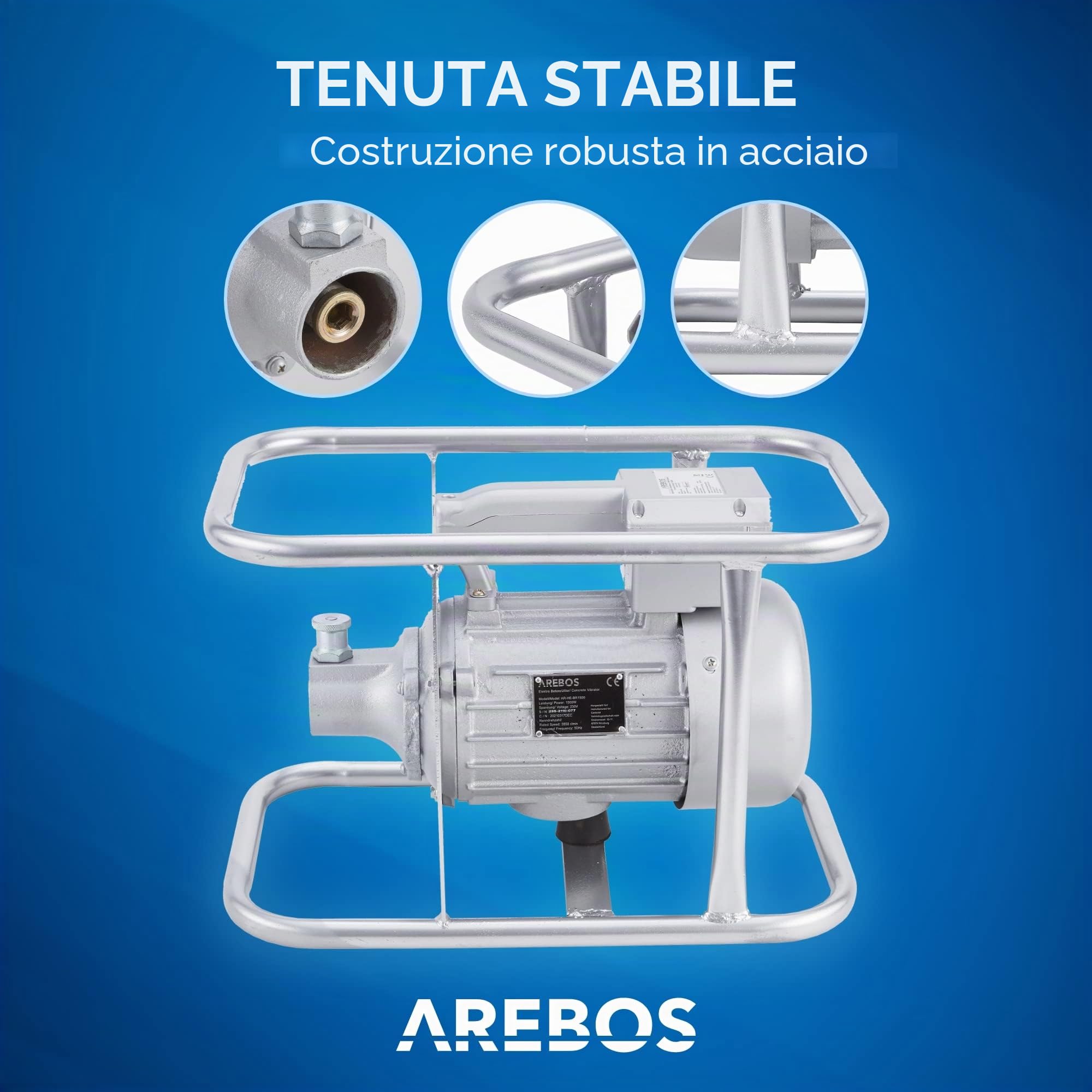 Arebos Vibratore per cemento | Vibratore per calcestruzzo 1500W | Vibratore ad immersione | Vibratore portatile per calcestruzzo | Ago vibrante per calcestruzzo | Vibratore interno per calcestruzzo