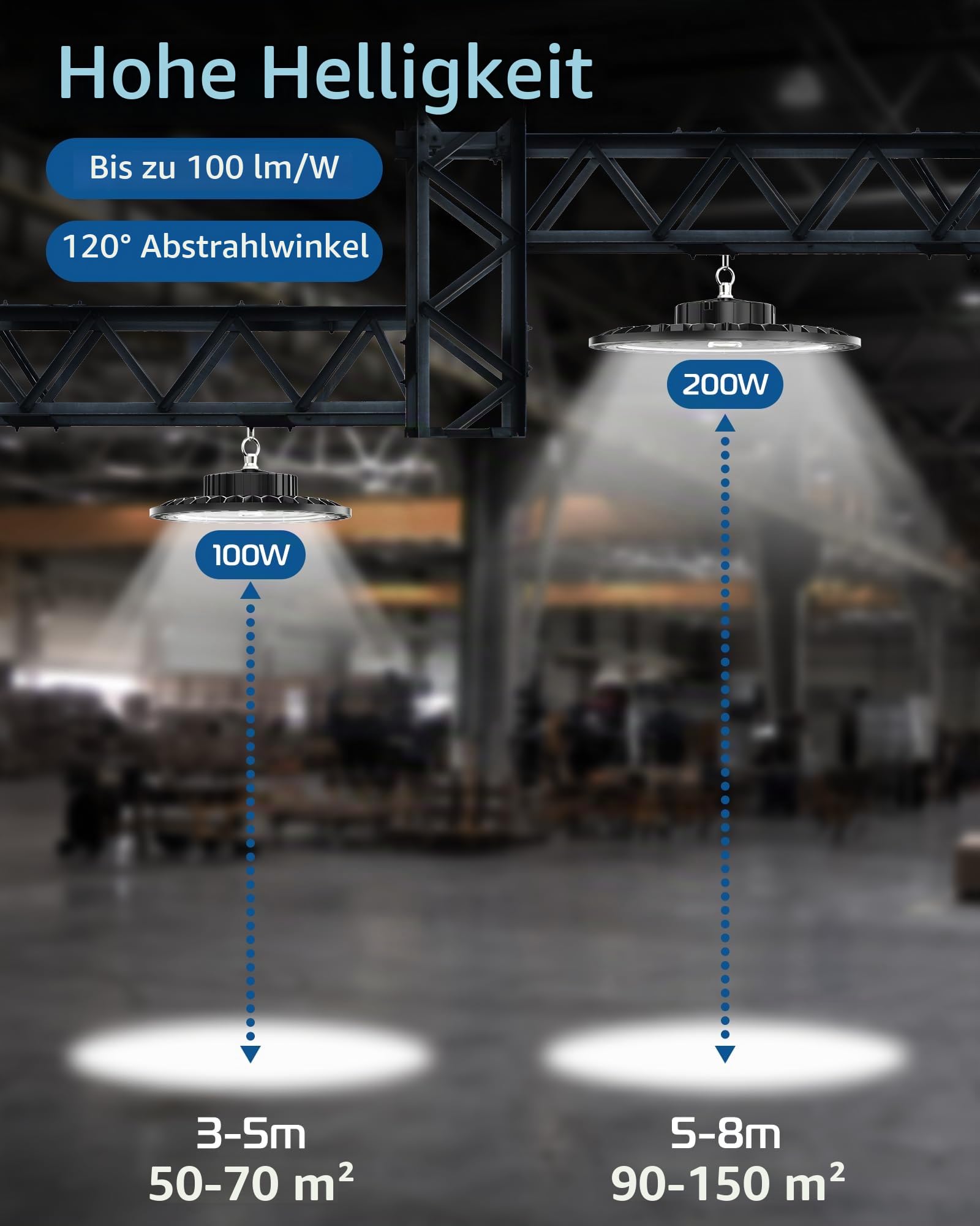 LED Hallenstrahler 100W 10000lm, 6 Stücke Hallenbeleuchtung UFO Lampe 6500K Kaltweiß, LED Werkstatt Deckenleuchte IP65 Wasserdicht AC 85-265V, für Werkstatt Garage Lager Keller