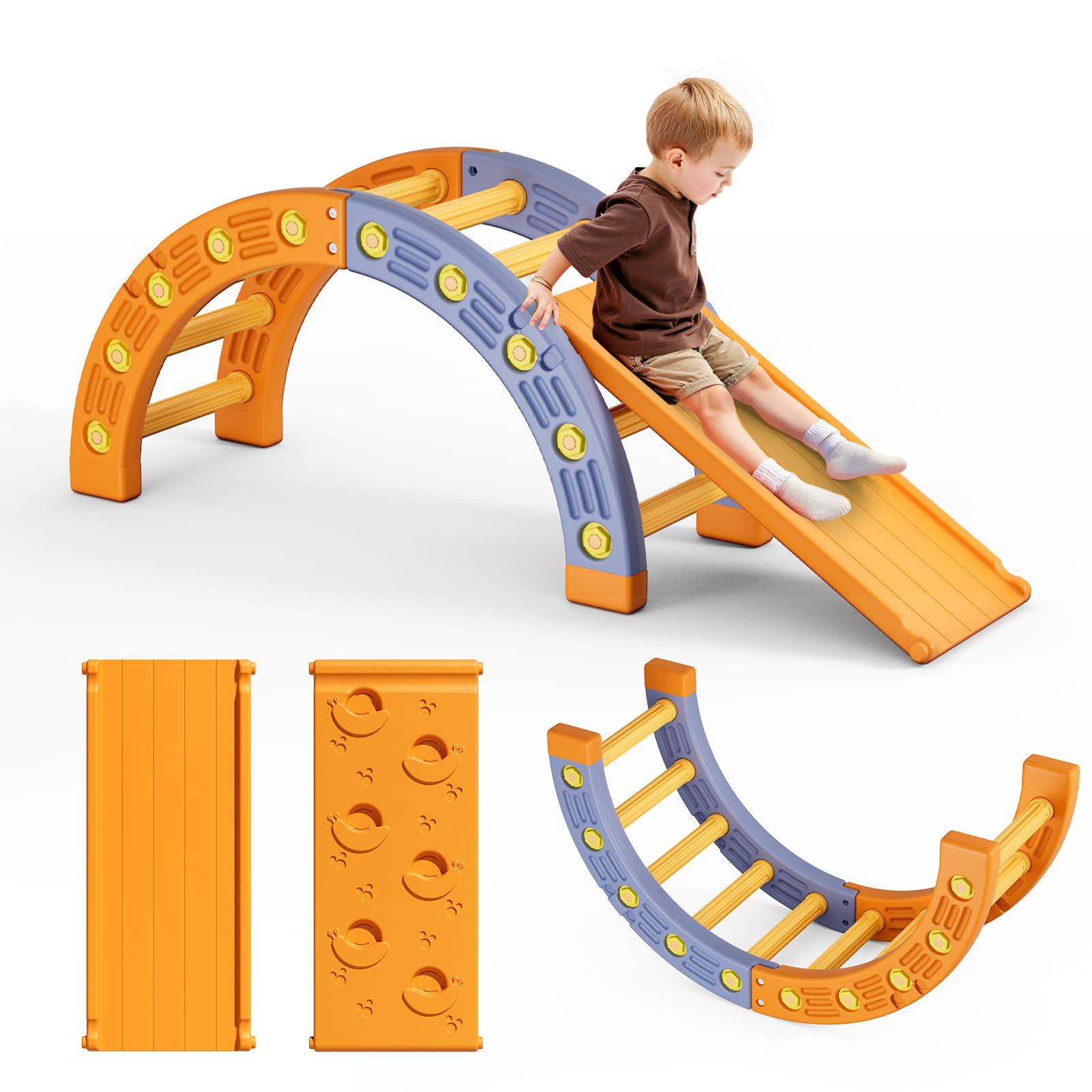 Warmiehomy Toddler Climbing Frame with Arch & Slide, Indoor Outdoor Climbing Toy for Kids 1-3, Kids Playground Gym with Climbing Arch & Slide, 133×42×50cm, Montessori Activity Toy Gift for Children