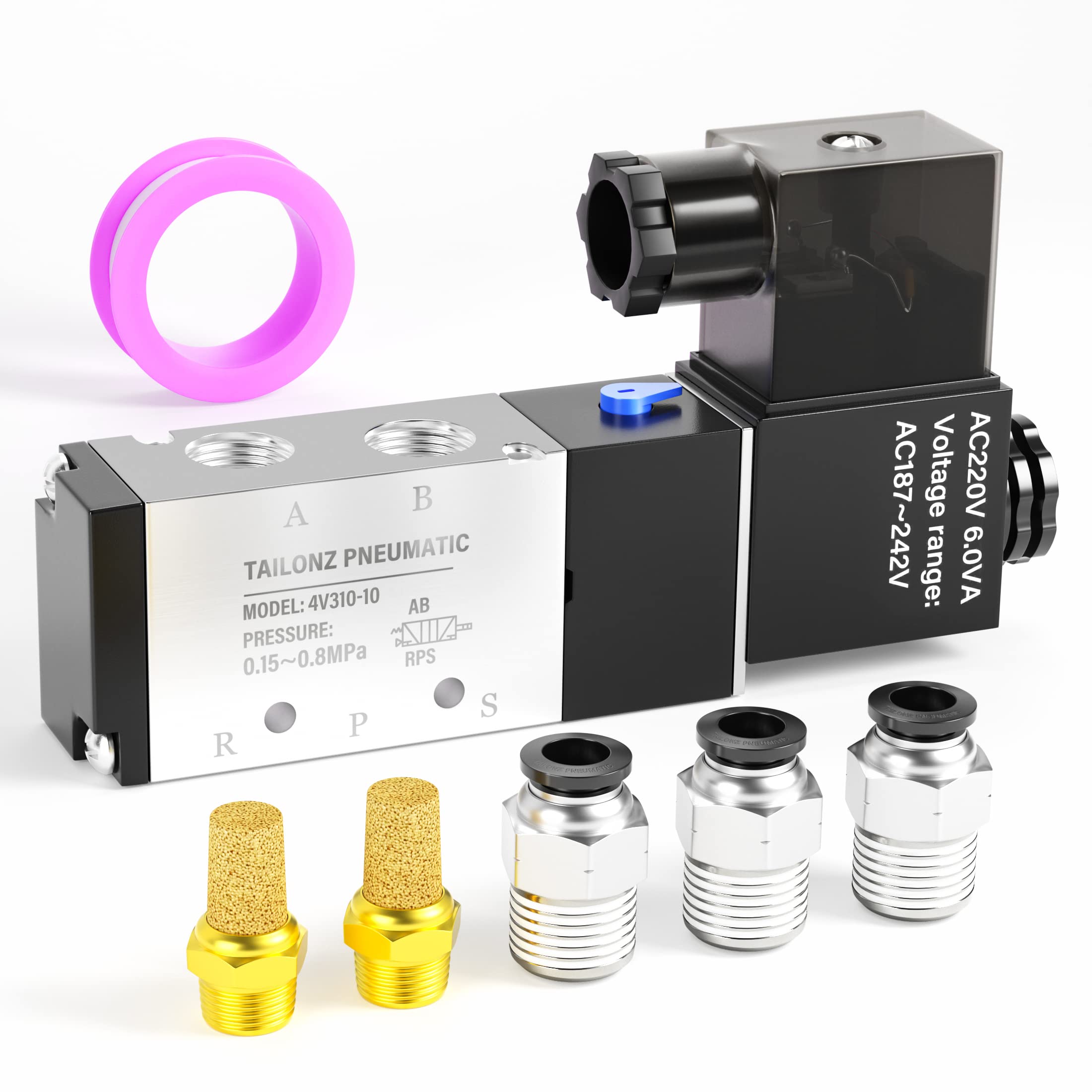 TAILONZ PNEUMATIC 3/8"NPT Solenoid Valve 4V310-10 AC220V Single Coil Pilot-Operated Electric 2 Position 5 Way Connection Type Junction Box