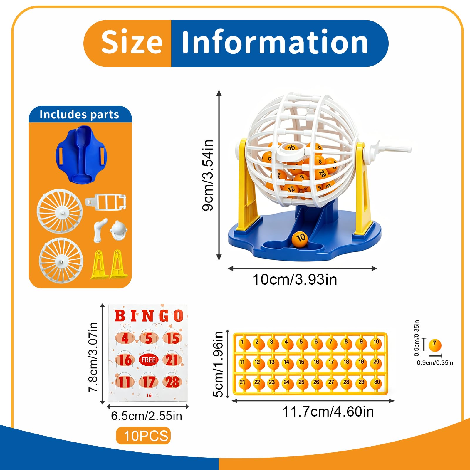 Mini Bingo Spiel Set mit Lostrommel 30 Kugeln, 10 Karten, Spielbrett, Lernspielzeug Nummer Lotto Spiel Erwachsene, für Familiares Grupales Eventos