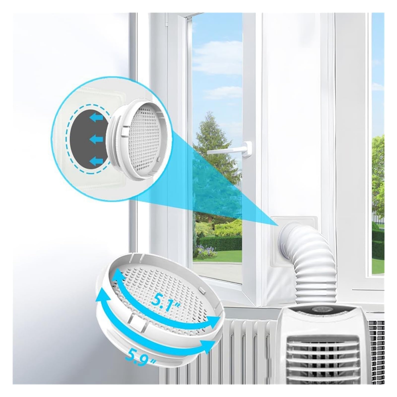 Genérico Sello de Ventana de CA portátil N85R de 300 cm con acoplador de 5,1/5,9 Pulgadas