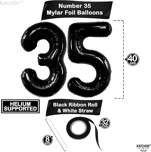 Miniatura 3 de KatchOn, Globos negros gigantes del número 35, 40 pulgadas, decoraciones de cumpleaños de 35 para hombres, decoraciones de cumpleaños de 35 años