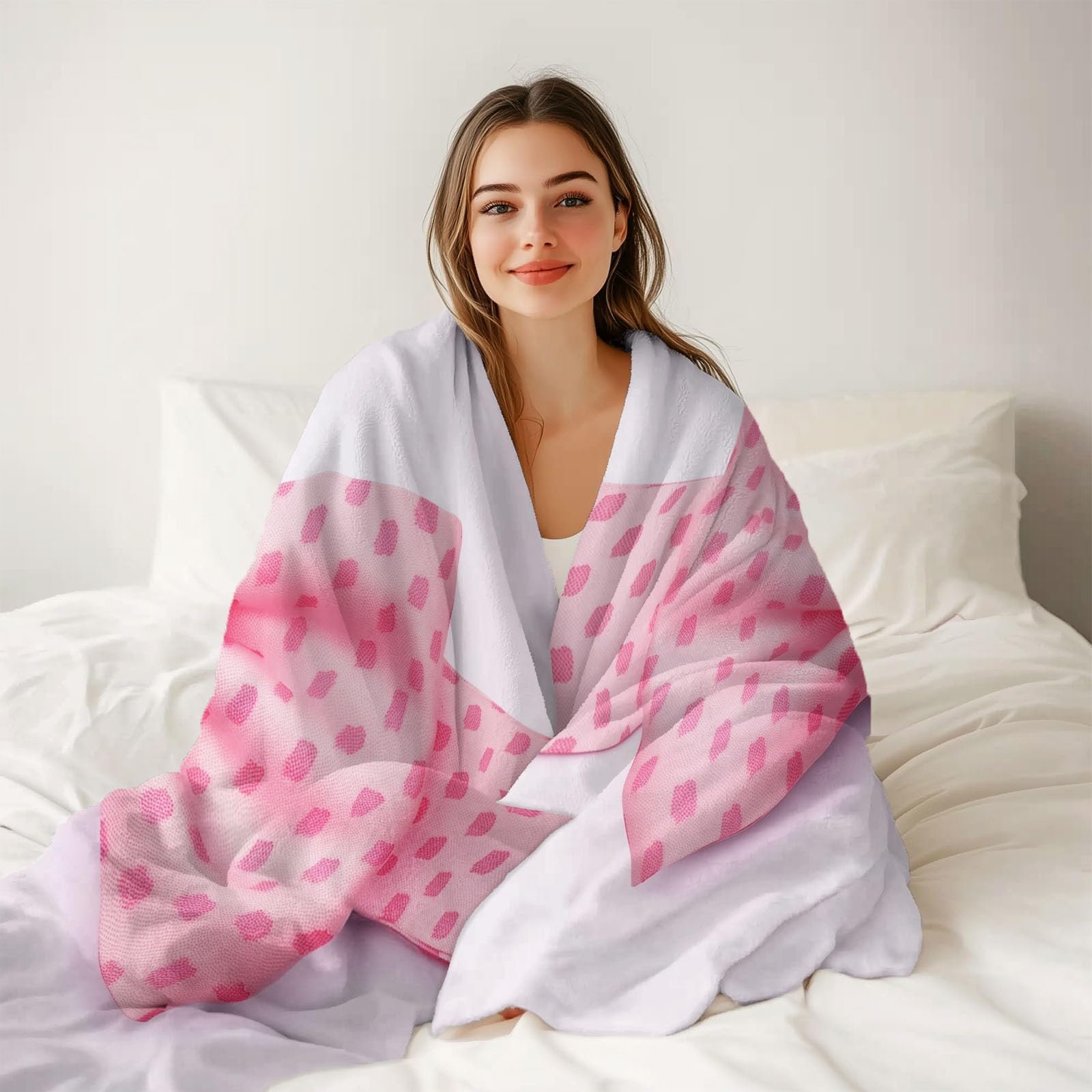 Genérico Manta de Lana para Cama Sofa Cámping 150 x 200 cm, Elegante Estiloso Lazo Manta Estampada de Franela - Blanquecino Suave y Cálida Frazada Sherpa para Adultos Niños y Adultos