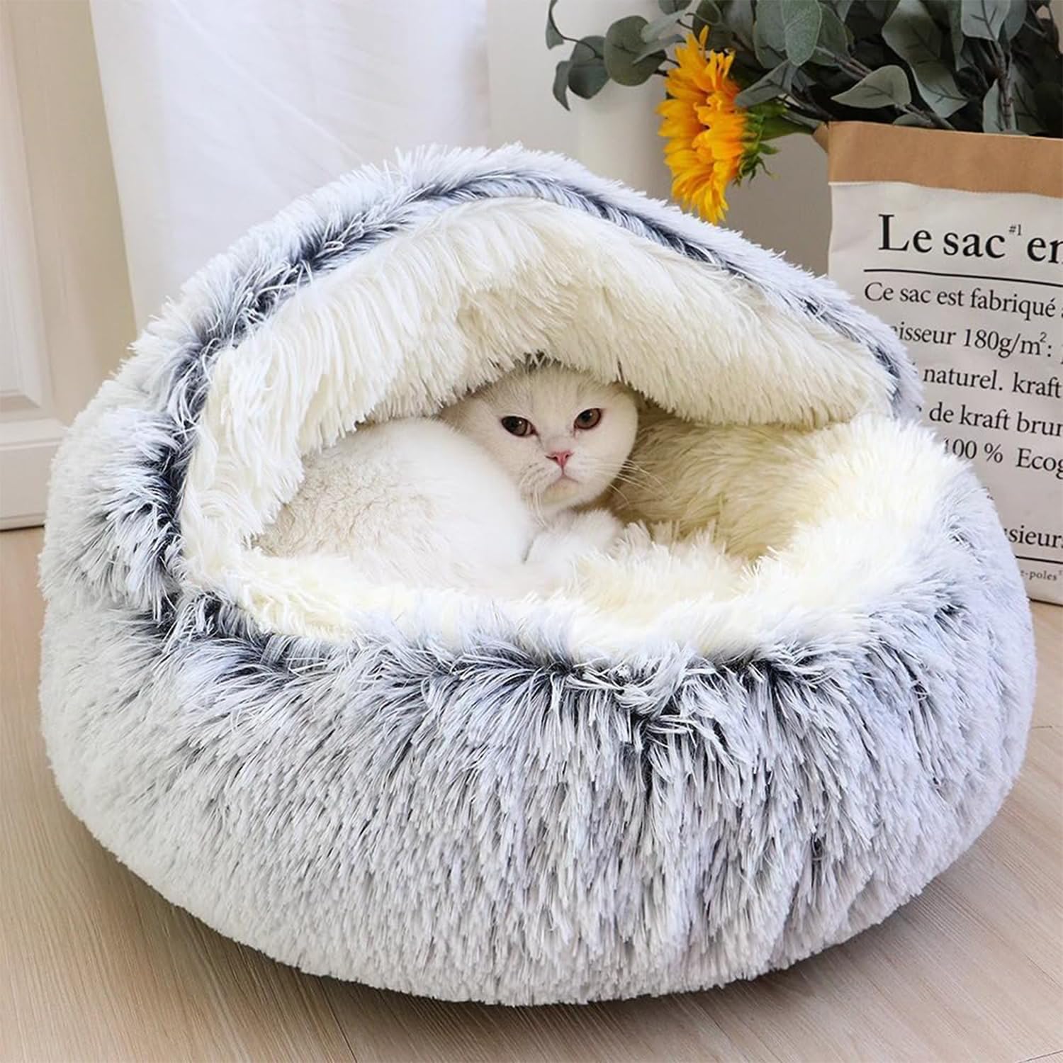 Letto soffice per Cani a Forma di Conchiglia Cuccia per Gatti da 60 cm Calmante Soffice Peluche Letto per Animali Domestici Divano per Lettino Gatto Cesto per Gatto e Cane (Grigio, 60cm)