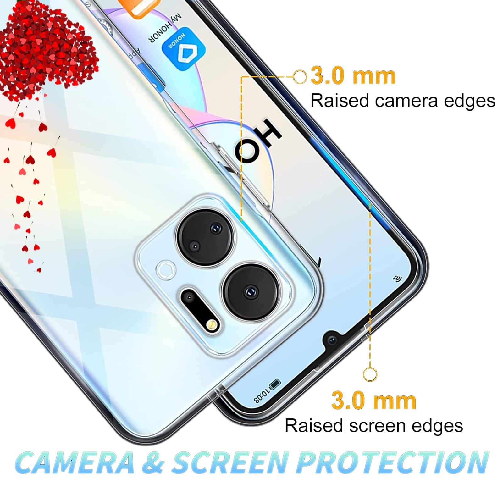 GEJEFA Cover per Honor 90, 3 Pack Sottile Morbido TPU Bumper Silicone Antiurto Protettiva Custodia per Honor 90 con Disegni Cuore