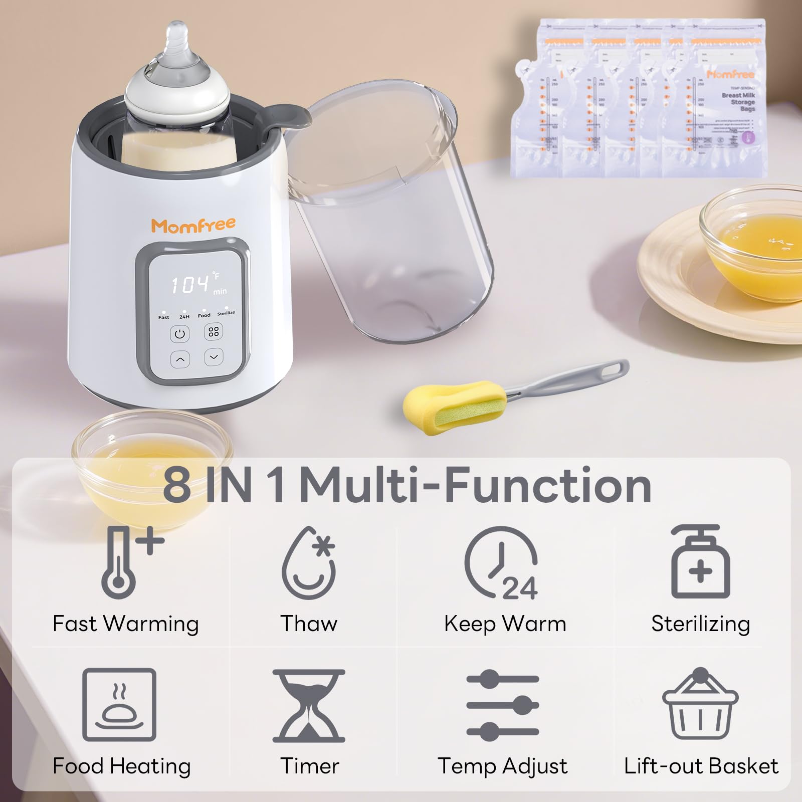 Chauffe-biberon 8 en 1, rapide et pratique, pour lait maternel et formule - Contrôle précis de la température et arrêt automatique - Multifonctionnel.