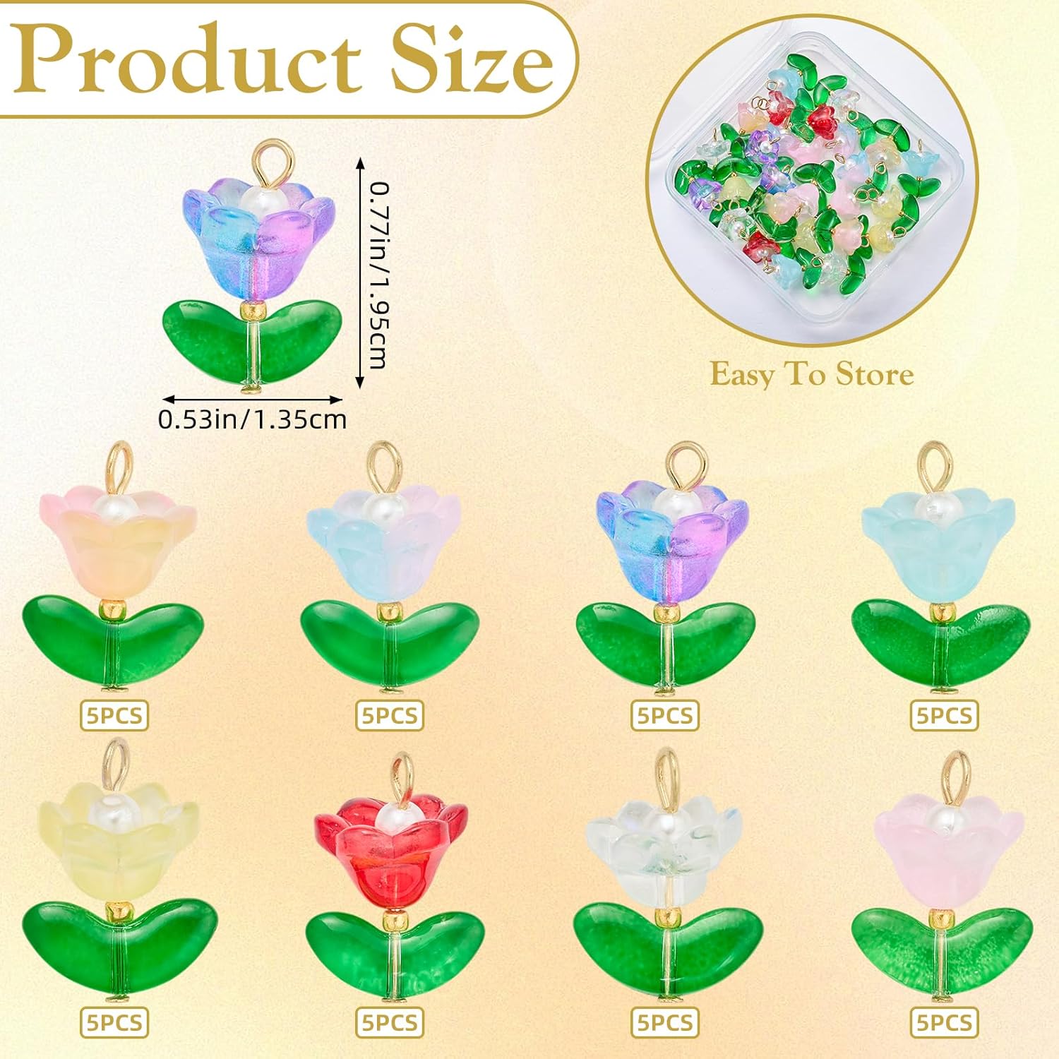Tulip Charms for Jewelry Making Charms Glass Beads Flower Pendants for Bracelet Necklace Earring Keychain - Image 2