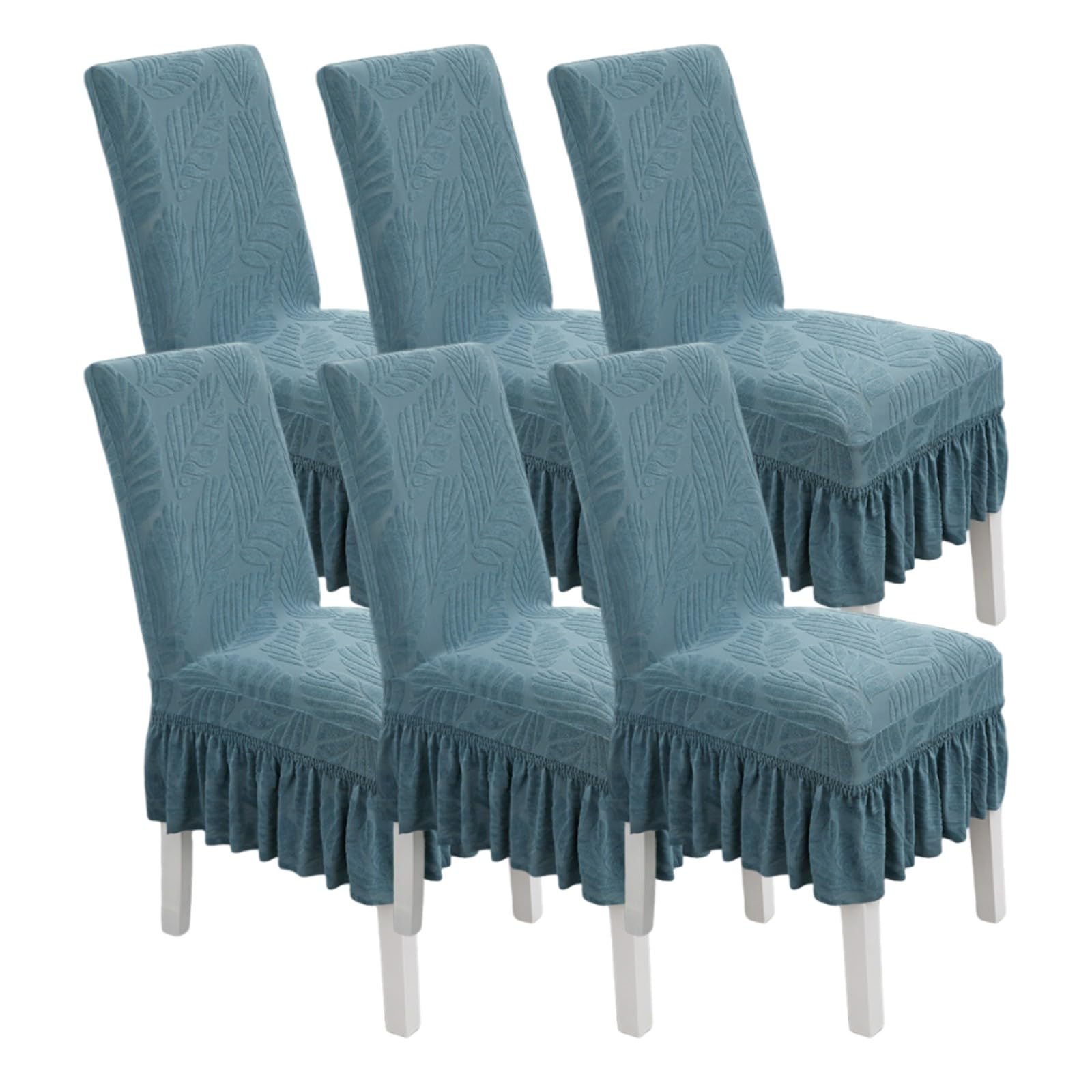 Stretch-Stuhlhussen für Esszimmerstühle, Armlehnenlose Stuhlhussen mit Elegantem Rüschenrock, Strapazierfähige Stuhlschoner für Hotelbankette, Hochzeiten und Feiern(Blue,6 pcs)