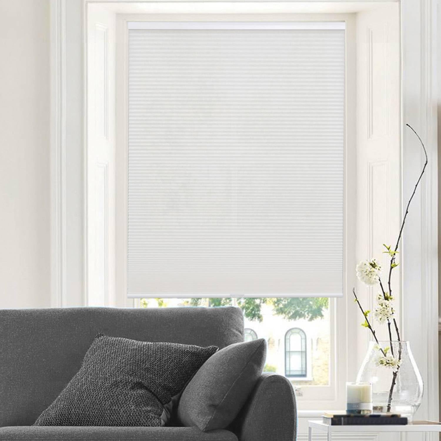 12BOTTLE Cordless 1" Light Filtering Cellular Shades, 22.5" W x 48" H, White, Blinds for Indoor Windows, Shades for Bedroom, Living Room by REGAL ESTATE