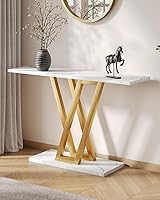 Vista 2 de LITTLE TREE Mesa consola de pasillo para entrada, mesa de sofá de 43 pulgadas, mesas de entrada para sala de estar, blanco y dorado