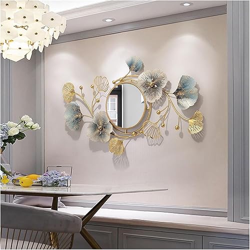 Miniatura 8 de Hoernflk Espejos de pared decorativos de metal para sala de estar, grandes espejos de pared de metal con hojas de ginkgo, espejo de decoración de