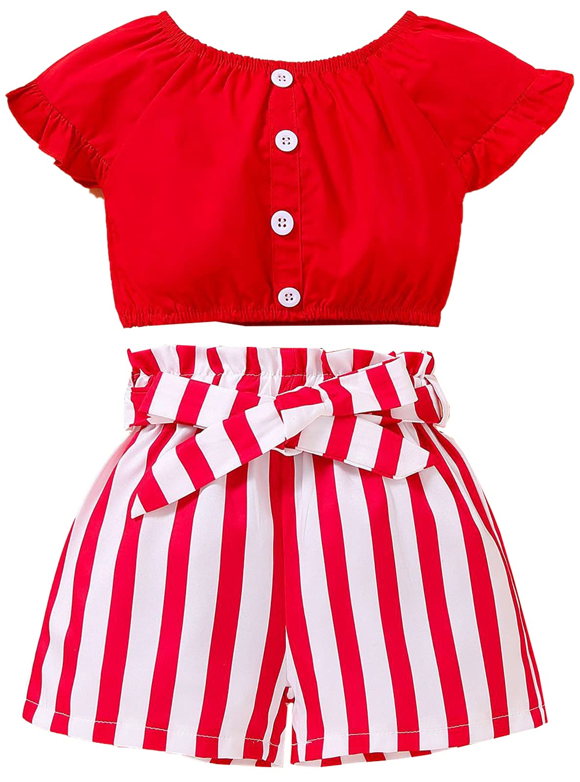 DAIMIDY Baby & Toddler Girls' T Shirt and Stripe Shorts Set, 18 Months - 5 Years