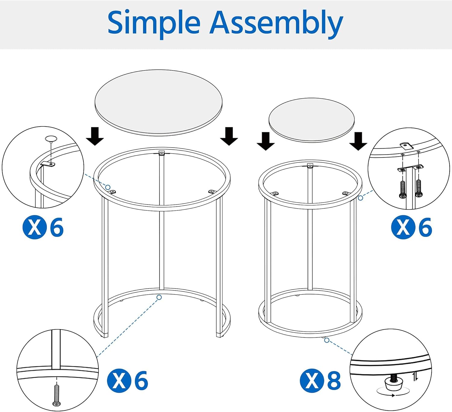 Topeakmart Round Nesting Side Tables,Accent Table Set,Little End Table Combo w/Metal Frame & Glass Top, Easy Assembly for Living Room, Bedroom, Guestroom, Office, Apartment,Small Space-Black