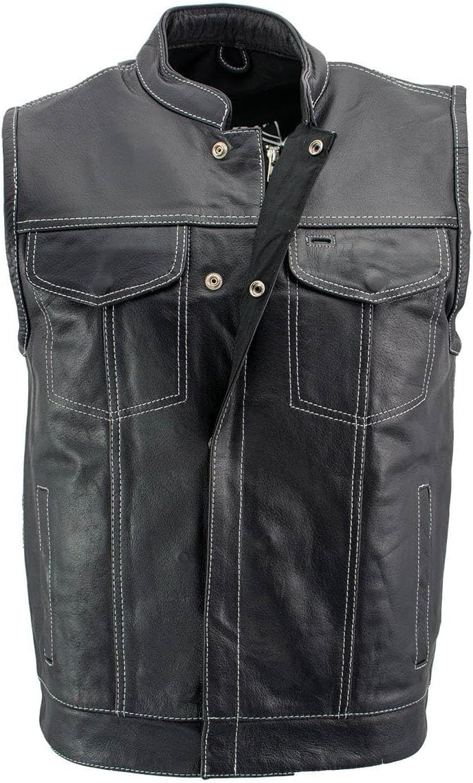 Milwaukee Leather LKM3781 Men's Black Premium Leather Motorcycle Biker Rider Vest w/White Stitching and Paisley Liner - Image 6