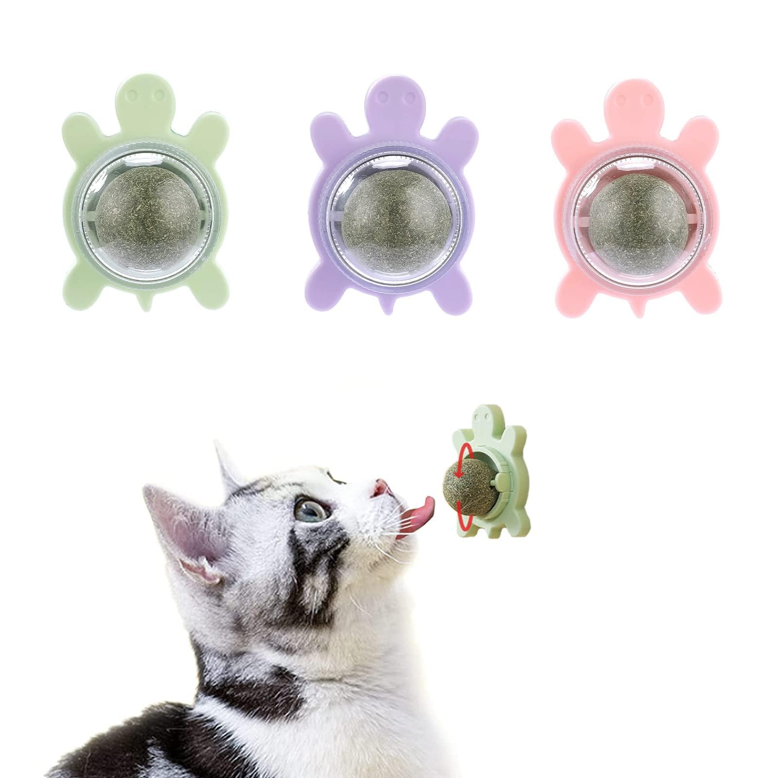 Palla di erba gatta 3 pezzi giocattolo gatto erba gatto crack palline di menta piperita 360° adatto per la pulizia dei denti di gatto allevia l'ansia dei gatti (tartaruga)
