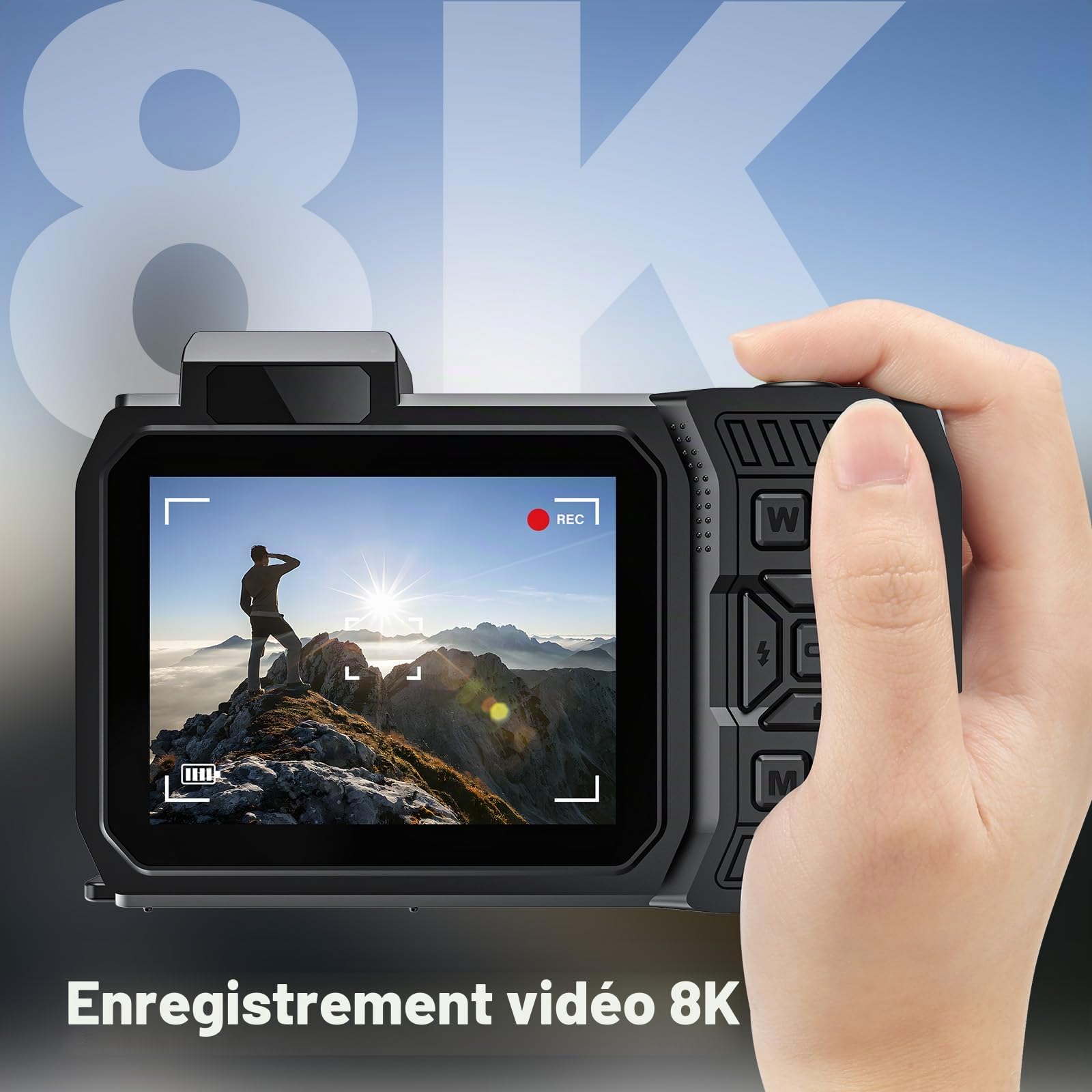 Appareil photo numérique 8K UHD 70 MP WiFi avec carte de 64 Go robuste, étanche, résistant à la poussière, aux chocs, caméra sous-marine de 10 m, double écran pour selfie, autofocus et prise de vue