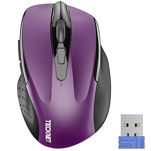 TECKNET Wireless Mouse, 2.4G Ergonomic Optical Mouse, Computer Mouse for Laptop, PC, Computer, Chromebook, Notebook, 6 Buttons, 24 Months Battery Life, 2600 DPI, 5 Adjustment Levels - Purple