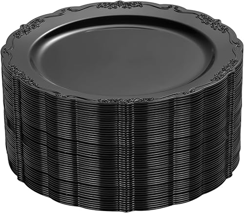 Miniatura 10 de DaYammi 60 platos desechables de plástico dorado transparente de alta resistencia de 10.25 pulgadas con borde dorado, platos desechables de plástico