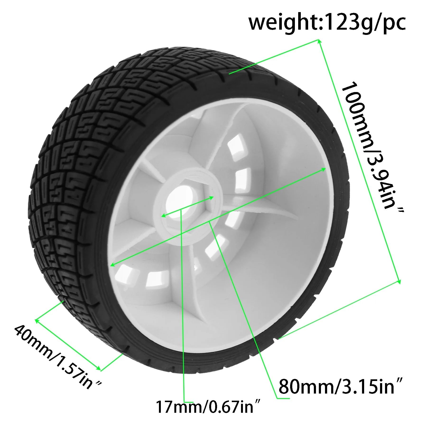 4PZ Gomme Rally RC 100mm 1/7 1/8 Esagono 17mm | ARRMA, Traxxas, Redcat, Team Losi, Kyosho, HPI WR8, HSP(White)