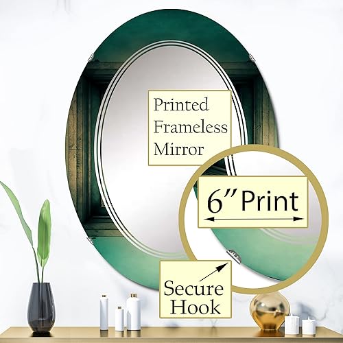 Miniatura 3 de DesignQ Intimate Illustrations in Faded Retro Tones VI- Vanity Mirror, Bathroom Mirrors, Wall Mirrors for Living Room, Bedroom - Oval Mirror - Large