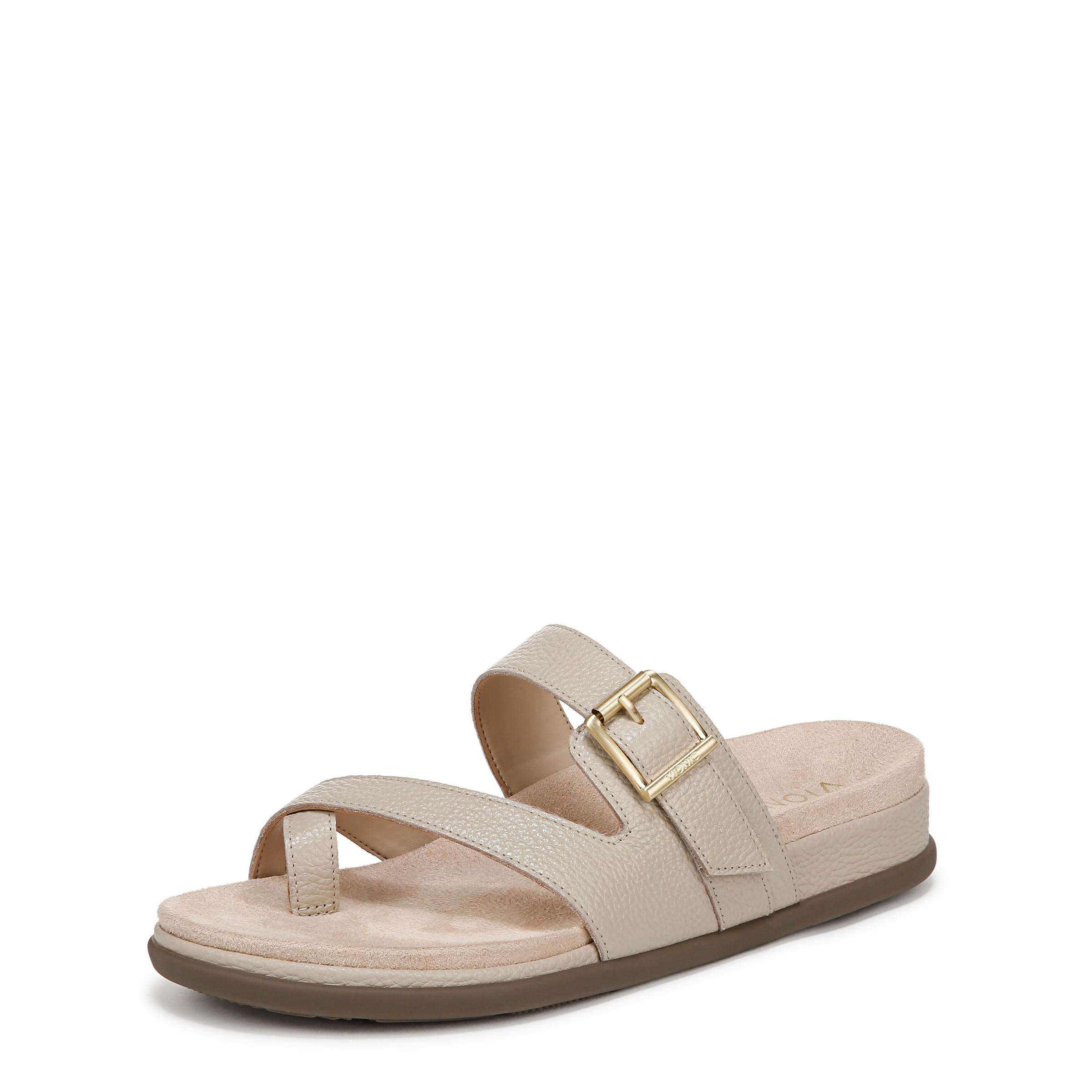 Vionic Womens Carmela Slide Sandal Wide Fit UK 6.5, Oatmeal Beige Leather