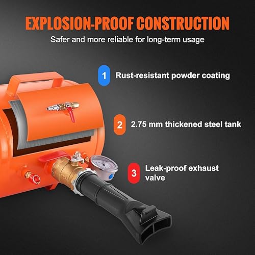 Miniatura 4 de VEVOR Asentador de Talón de Neumático, Inflador de Talón de Neumático de Aire de 5 Gal19L con Manómetro y Mango, Tanque Inflador de Herramienta de